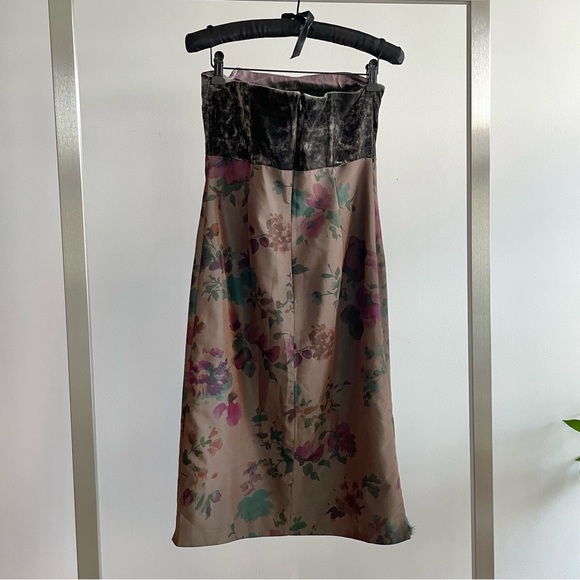 Cacharel 1990s Vintage Velvet Bustier Floral Taffeta Party Dress - Picture 3 of 7